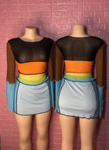Load image into Gallery viewer, Colorful Long Sleeve Mesh Skirt Set
